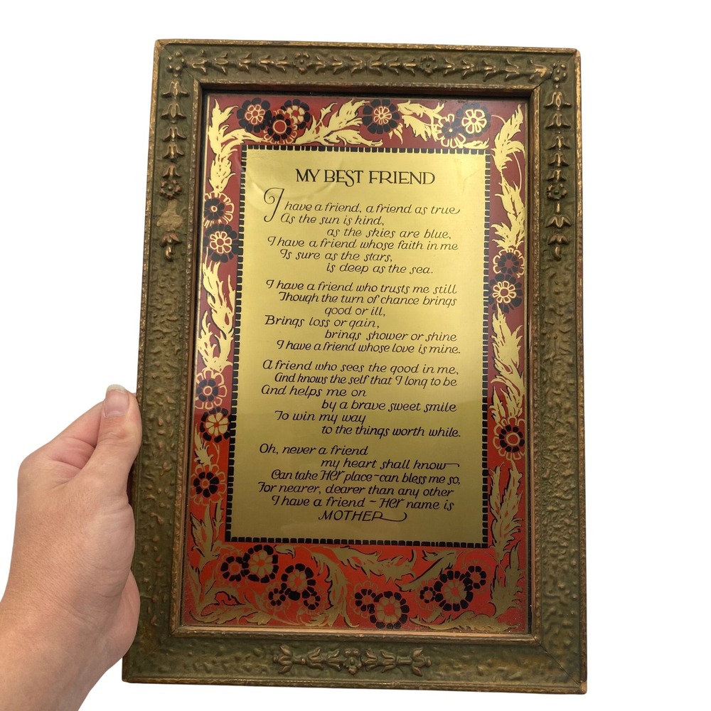 Vintage My Best Friend Mother Poem Framed Gold Foil Floral Wall‎ Art 12.5x8.5